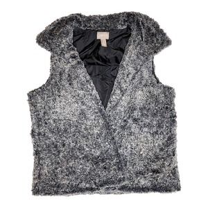 Chico's Fuzzy Gray Lined Open Front Vest